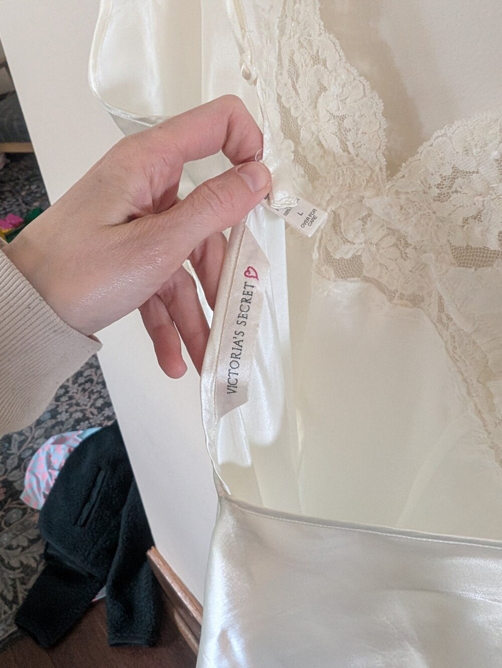 Victoria Secret Y2K 90s Long Maxi Bridal Ivory Nightgown Gown Lace L Large Slit - Picture 5 of 5